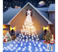 JIMACRO Lumière Exterieur Noel, 2M * 9 Branche Guirlande Lumineuse Arbre Noel avec Étoile, 198 LEDs Étanches 8 Modes USB Guirlande Lumineuse Sapin de Noël avec Minuterie pour Jardin, Fête, Festival