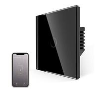 JIMEIDA Interrupteur intelligent compatible avec Alexa Google Home, aucun neutre, interrupteur tactile intelligent requis avec rétroéclairage LED, vitre en verre noir - 1 vitesse