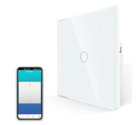 JIMEIDA Interrupteur tactile intelligent, pas de neutre nécessaire, Alexa Switch fonctionne avec Google Home, minuterie, plaque en verre blanc sans vis et rétroéclairage LED, 1 gang