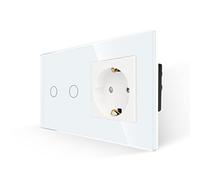 JIMEIDA Prise avec interrupteur blanc, interrupteur tactile en verre avec prise encastrée, interrupteur mural 2 voies avec voyant LED