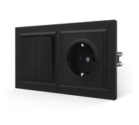 JIMEIDA Prise avec interrupteur - Noir - 2 prises - 1 voie - Sensation lisse sur la peau - Avec borne enfichable - 16 A - 155 x 84 mm - 250 V (ne peut pas être installée verticalement)