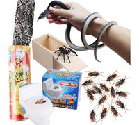 JIMITOP Prank Kit Funny Gag Gifts, Realistic Rubber Snakes Fake Roaches Surprise Spider Box Farce et Attrape for April Fools Day Halloween Party Faux Caca
