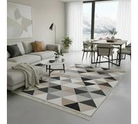 Jimri Fashion4Home Tapis de Couloir, Style bohème, pour Salon, Chambre à Coucher, Cuisine, Chambre d'enfant, Salle de Bain - Motif Kilim - Carreaux Gris - Dimensions : 120 x 170 cm