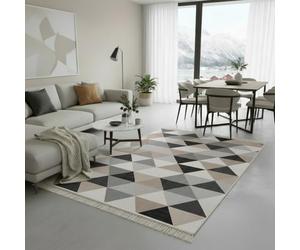 Jimri Fashion4Home Tapis de Couloir, Style bohème, pour Salon, Chambre à Coucher, Cuisine, Chambre d'enfant, Salle de Bain - Motif Kilim - Carreaux Gris - Dimensions : 120 x 170 cm