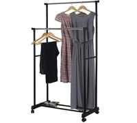 JIN Portant à vêtements en Métal - Vestiaire Mobile avec 4 Roulettes + 2 Barres Hauteur et Longueur réglables - Style moderne Noir