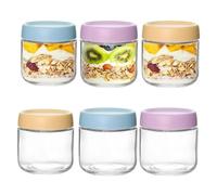 Jinavoty Lot de 6 bocaux en verre pour flocons de maïs de nuit, bocal en verre de 350 ml avec couvercle, récipient pour flocons de maïs de nuit pour en-cas, yaourt et parfait (350 ml)