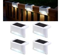 jindaaudio Éclairage Solaire pour Escalier Extérieur - Lampe de Marche LED Étanche Auto-Allumée - Kit de 4 Lampes à Energie Solaire pour Sécurité et Décoration (Blanc Froid)