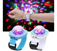 Jindaaudio Montre de Poignet LED Boule Disco, Lumière de Fête Multi-Couleurs Activée par le Son, Silicone, Style Moderne (Blanc+Bleu)