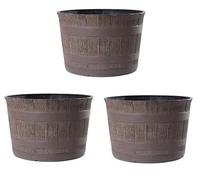 Jinfa 3 Pots de Fleur en Plastique extérieur Pots Imitation Bois | Couleur Chêne | Design Barrique | Ø 36 cm