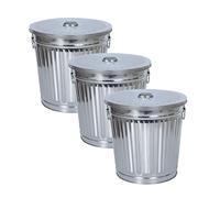 Jinfa 3 Poubelles de jardin en métal galvanisé bacs à déchets extérieur conteneur poubelle tri if galva | Zinc | Diamètre Ø 42 cm - Hauteur 47,5 cm | Capacité: 62 litres