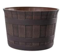 Jinfa Cache-Pot Extérieur en Plastique Imitation Bois - Design Barrique - Ø36 cm - Léger, Résistant Gel & UV, Jardin & Balcon - Couleur Châtaigne