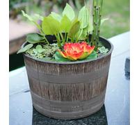 Jinfa Pot de Fleur Extérieur en Plastique Imitation Bois - Design Barrique - Ø36 cm - Robuste, Résistant Gel & UV, Décoration Jardin - Couleur Chêne