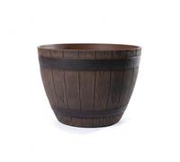 Jinfa Pot de Fleur Extérieur en Plastique Imitation Bois - Design Tonneau - Ø38 cm - Léger, Résistant Gel & UV, Décoration Jardin & Balcon - Couleur Châtaigne