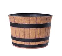 Jinfa Pot de Fleur Extérieur Plastique Imitation Bois - Design Barrique - Ø36 cm - Résistant Gel & UV, Léger, Jardin & Balcon - Couleur Noyer