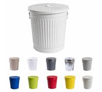 Jinfa Poubelle en métal conteneur poubelle exterieur avec poignées et couvercle | Blanc | Diamètre Ø 42 cm - Hauteur 47,5 cm | Capacité: 62 litres