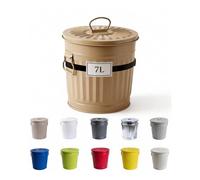 Jinfa | Poubelle en métal galvanisé avec poignées et couvercle | Beige | Diamètre Ø 21,5 cm - Hauteur 21,5 cm | Capacité: 7 litres
