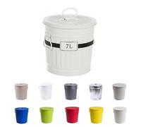 Jinfa | Poubelle en métal galvanisé avec poignées et couvercle | Blanc Crème | Diamètre Ø 21,5 cm - Hauteur 21,5 cm | Capacité: 7 litres