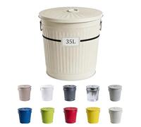 Jinfa | Poubelle en métal galvanisé avec poignées et couvercle | Blanc Crème | Diamètre Ø 36 cm - Hauteur 36,5 cm | Capacité: 35 litres