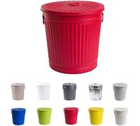 Jinfa | Poubelle en métal galvanisé avec poignées et couvercle | Rouge | Diamètre Ø 29 cm - Hauteur 31,5 cm | Capacité: 18 litres
