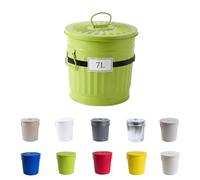 Jinfa | Poubelle en métal galvanisé avec poignées et couvercle | Vert | Diamètre Ø 21,5 cm - Hauteur 21,5 cm | Capacité: 7 litres