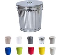 Jinfa Poubelle galva extérieur conteneur poubelle de jardin en métal galvanisé avec poignées et couvercle | Zinc | Diamètre Ø 42 cm - Hauteur 47,5 cm | Capacité: 62 litres