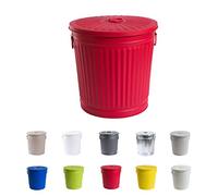 Jinfa Poubelle metallique conteneur poubelle exterieur jardin poubelle vintage avec couvercle et poignées | Rouge | Diamètre Ø 42 cm - Hauteur 47,5 cm | Capacité: 62 litres