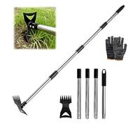 Jinfanshurich Désherbeur 2 en 1 avec manche de 148 cm - Râteau et houe en acier au manganèse - Désherbeur manuel - Outil de jardinage pour pelouse, parterre et jardin