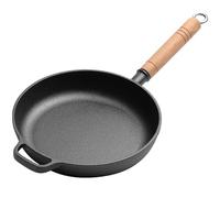 Jinfanshurich Poêle en fonte avec poignée en bois amovible - Poêle en fonte sans revêtement - Pour tous les types de plaques de cuisson - Poêle ronde en fer - 23-29 cm (29 cm)