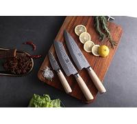 Jingseiho Coffret De Couteaux De Cuisine En Véritable Damas, VG-10 et 67 Couches, Manche Ergonomique Équilibré, Idéal Pour La Maison et Les Cadeaux