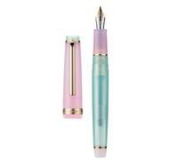 Jinhao 82 Stylo-plume à pointe moyenne à bordure dorée, corps transparent rose et bleu lac avec convertisseur