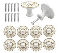 Jinlaili 10PCS Vintage Tiroir de Porte Poignée, 35MM Bouton de Meubles, Rond Boutons de Tiroir, Laiton Boutons de Porte, Poignées de Meuble pour Placard Armoire Cuisine, Chambre d'enfant (Blanc)