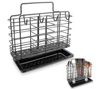 jinminamz Pot a ustensile de Cuisine,Égouttoir à Couverts en Acier Inoxydable, 3 partitions pour Le Rangement Installation sans perçage, Montage Mural, Amovible, avec égouttoir (Noir)