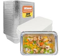 JinPhon Lot de 100 Barquette Aluminium avec Couvercle 700 ML, Idéal pour Four, Barbecue, Congélation et Batch Cooking, Plat Aluminium Jetables Multi-usages