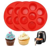 Jinsion Moule Muffin Air Fryer, 3 Pièces, en Silicone, Antiadhésif, 7 Trous | Moule Mini Muffin Silicone pour Gâteaux, Muffin Tasses, Dessert, Pâtisseries