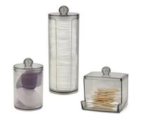 JINTANG 3 PCS boite coton tige,boîte cotons démaquillant Transparent,distributeur coton tige,Pour les chambres à coucher, les coiffeuses,boite rangement salle de bain (Noir)