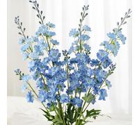 JINWOE Lot de 4 Fleurs artificielles Bleues de 86,4 cm en Soie Artificielle de Larkspur - À Longue Tige - pour Vase de Sol Haut, Bouquet d'extérieur, décoration de Table de Cuisine