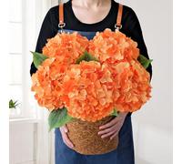 JINWOE Lot de 5 hortensias artificiels orange de 50,8 cm, têtes de fleurs complètes en soie avec tige, fleurs d'hortensia artificielles pour Halloween, mariage, maison, jardin, centre de table,