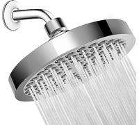 JINYOMFLY Pomme de Douche avec Bras, Pomme de Douche Anti Calcaire, Pommeau de Douche Fixé, Ronde Tête de Douche Pluie, Chromé