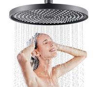 JINYOMFLY Ronde Tete de Douche Pluie Haute Pression 25CM, Grand Pommeau de Douche Fixes, Pommeau Douche Pluie Economie, Tête de Douche Anti Calcaire, Pommeau Universelle (Noir)