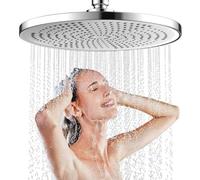 JINYOMFLY Ronde Tete de Douche Pluie Haute Pression 25CM, Grand Pommeau de Douche Fixes, Pommeau Douche Pluie Economie, Tête de Douche Anti Calcaire, Pommeau Universelle (Argent)