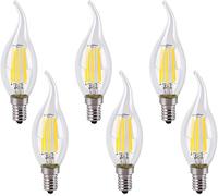 Jiotouhu Ampoule Flamme LED E14 6W Equivalent 60W 600LM, Blanc Froid 6500K, E14 LED Bougie pour Lustres, Lustres en Cristal, Luminaires Décoratifs, Dimmable, Verre, Lot de 6