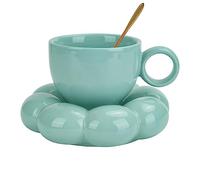 Jiotouhu Ensemble de Tasse à Café en Céramique - Créative et Mignonne Avec Cuillère, Sous-Verre Nuage de Tournesol, Pour Thé de l'Après-Midi (Bleu)