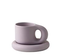 Jiotouhu Ensemble de tasses à café en céramique avec poignée Chubby, Tasses latte de 9 oz avec soucoupes assorties pour le bureau et la maison