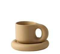 Jiotouhu Ensemble de tasses à café en céramique avec poignée Chubby, Tasses latte de 9 oz avec soucoupes assorties pour le bureau et la maison