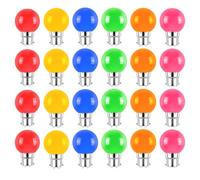Jiotouhu Lot de 24 ampoules LED B22 2W à culots renforcés - 200 Lumens - Rouges, Bleues, Vertes, Jaunes, Roses, Oranges incassables (équivalent 20W) pour Guirlande Extérieure