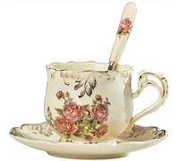 Jiotouhu tasses et soucoupes avec cuillères en porcelaine anglaise Motif rose vintage rétro