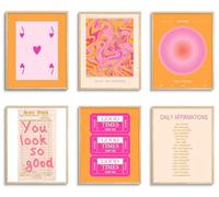 Jiovbiol Lot de 6 impressions d'art mural orange tendance pour chambre à coucher, maison, bureau, salon, impression d'art mural pour adolescente (sans cadre, 20,3 x 25,4 cm)