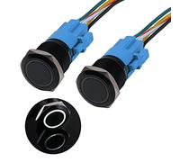 JIQI 2 × 19 mm Interrupteur à bouton-poussoir en métal à verrouillage 12 V à 24 V 2 A IP66 1NO Étanche Noir Interrupteur d'alimentation LED éclairé pour moto bateau RV (Blanc)