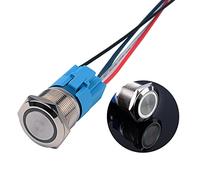 JIQI 22mm Interrupteur à Bouton-Poussoir en Métal Momentané 12V à 24V 5A avec Lumière LED IP66 1NO 1NC Bouton-Poussoir Étanche pour Bateau Camion RV Voiture(Blanc)