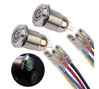 JIQI Lot de 2 interrupteurs à pression en métal 12 V 24 V 2 A avec symbole LED vert IP66 1 NO autobloquant étanche pour bateau, camion, RV voiture